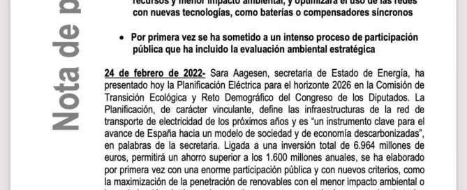 Documento Nueva Planificacion de la Red Electrica de España hasta 2026